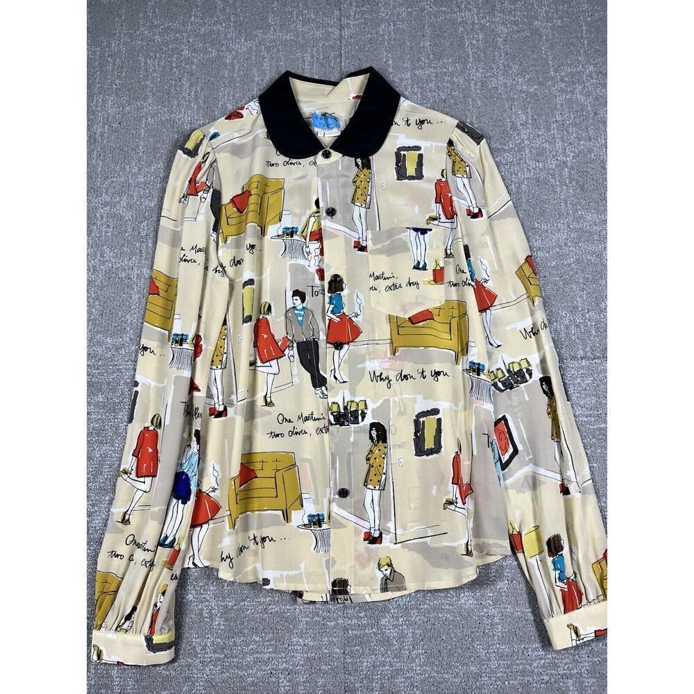 Kate Spade 100% Silk Martini Button Down Happy Hour Blouse Size 4